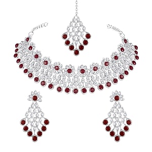 atasi international kundan necklace set with earrings amp maang tikka for women  ideal jewellery for wedding party amp festive occasions