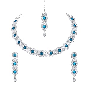 atasi international necklace set with earrings amp manng tikka for women amp girls  elegant jewellery set for weddings parties and festivals  jewellery for special occasions