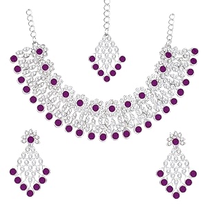 atasi international kundan necklace set with earrings amp maang tikka for women  ideal jewellery for wedding party amp festive occasions