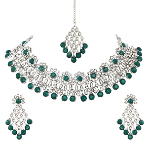 atasi international kundan necklace set with earrings amp maang tikka for women  ideal jewellery for wedding party amp festive occasions