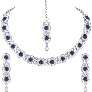 atasi international necklace set with earrings amp manng tikka for women amp girls  elegant jewellery set for weddings parties and festivals  jewellery for special occasions