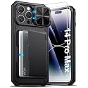 ATATOO for iPhone 14 Pro Max Case, Card Holder, 2X Screen Protector, Black
