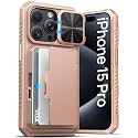 ATATOO for iPhone 15 Pro Case Wallet, Card Holder (3-5 Cards), Rose Gold