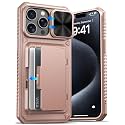 ATATOO for iPhone 15 Pro Max Case, Card Holder (3-5 Cards), Rose Gold