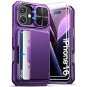 ATATOO for iPhone 16 Case Card Holder, 2X Screen Protector, Dark Purple
