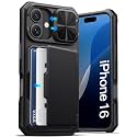 ATATOO for iPhone 16 Case Wallet, Built-in Card Holder (3-5 Cards), Black