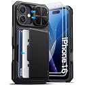ATATOO for iPhone 16 Case Wallet, Card Holder, 2X Screen Protector, Black