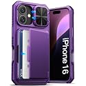 ATATOO for iPhone 16 Case Wallet with Card Holder (3-5 Cards), Dark Purple
