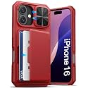 ATATOO for iPhone 16 Case Wallet with Card Holder (Store 3-5 Cards), Red