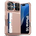 ATATOO for iPhone 16 Case Wallet with Card Holder (3-5 Cards), Rose Gold