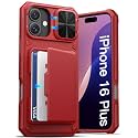 ATATOO for iPhone 16 Plus Case Wallet with Card Holder (3-5 Cards), Red