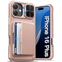 ATATOO for iPhone 16 Plus Case Wallet, Card Holder (3-5 Cards), Rose Gold