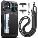 ATATOO for iPhone 16 Plus Case Wallet with Lanyard, Card Holder, Black