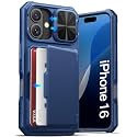 ATATOO for iPhone 16 Wallet Case, Built-in Card Holder (3-5 Cards), Blue