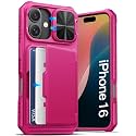 ATATOO for iPhone 16 Wallet Case with Card Holder (3-5 Cards), Hot Pink