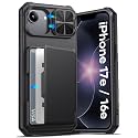 ATATOO for iPhone 17e/16e Case Wallet with Card Holder (3-5 Cards), Black