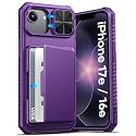 ATATOO for iPhone 17e/16e Case Wallet, Card Holder (3-5 Cards), Dark Purple
