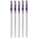 Reusable Chopsticks Stainless Steel 5 Pair Chopstick 23 cm Long Metal Chopstick Easy to Use Chop Stick for Noodles Sushi Hotpot Thai Foods for Home at Dinner (Hey Purple)