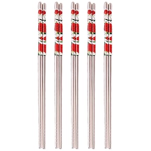 reusable stainless steel 1 pair chopsticks 23 cm long metal chopstick easy to use chop stick for noodles sushi hotpot thai foods for home at dinner spicy red