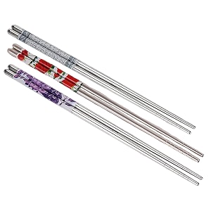 reusable stainless steel 3 pair chopsticks 23 cm long metal chopstick easy to use chop stick for noodles sushi hotpot thai foods for home at dinner classic 3 pair
