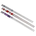 Reusable Stainless Steel 3 Pair Chopsticks 23 cm Long Metal Chopstick Easy to Use Chop Stick for Noodles Sushi Hotpot Thai Foods for Home at Dinner (Classic 3 Pair)