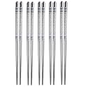 Reusable Stainless Steel 5 Pair Chopsticks 23 cm Long Metal Chopstick Easy to Use Chop Stick for Noodles Sushi Hotpot Thai Foods for Home at Dinner (Classic Silver)
