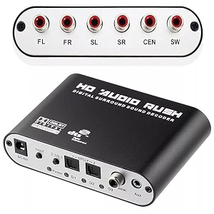 atdaraz 51 audio rush digital sound decoder converter - optical spdifcoaxial dolby ac3 dts to 51ch analog audio 6rca output
