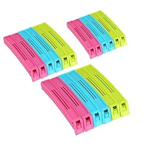 atevon 18 pcs - 3 different size plastic food snack bag pouch clip sealer large medium small plastic snack seal sealing bag clips vacuum sealer set of 18 multi-color mix size