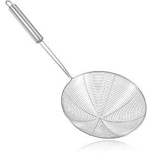 atevon stainless steel spider strainer skimmer - deep fryer ladle food strainer for cooking and frying 13 cms
