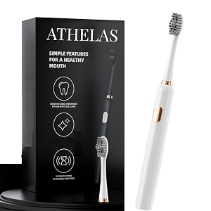 athelas adult smart sonic electric toothbrush2 years warranty 2 brush heads dual modes smart 2-minute timer 90 days aaa battery life polar white 1 piece