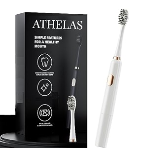athelas adult smart sonic electric toothbrush2 years warranty 2 brush heads dual modes smart 2-minute timer 90 days aaa battery life polar white 1 piece