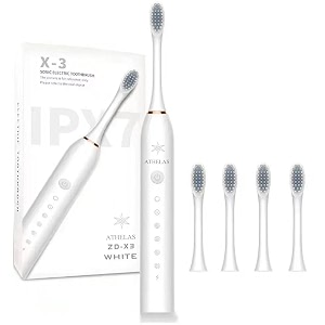 athelas sonic pro electric toothbrush4 smart replacement brush heads6 modes42000 rpm ultra cleaningsmart 2 min timer2 year warranty 90 days battery life with super fast charging whiteadult
