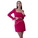 ATHENA LIFESTYLE Fuchsia Embellished Fur Sleeves Dress