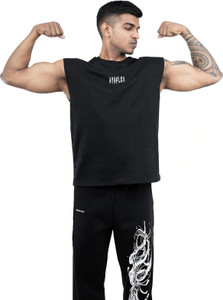 Athflex Graphic Print Men Round Neck Black