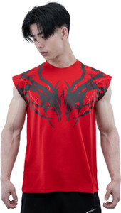 Athflex Printed Men Round Neck Red T-Shirt
