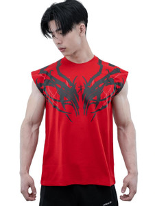 Athflex Printed Men Round Neck Red T-Shirt