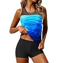 Athletic Tankini with Shorts Racerback Two Piece Sporty Swimsuit for Women