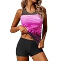 Athletic Tankini with Shorts Racerback Two Piece Sporty Swimsuit for Women