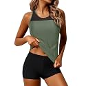 Athletic Tankini with Shorts Racerback Two Piece Sporty Swimsuit for Women