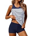 Athletic Tankini with Shorts Racerback Two Piece Sporty Swimsuit for Women