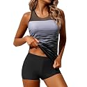 Athletic Tankini with Shorts Racerback Two Piece Sporty Swimsuit for Women