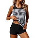 Athletic Tankini with Shorts Racerback Two Piece Sporty Swimsuit for Women