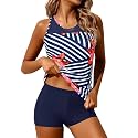 Athletic Tankini with Shorts Racerback Two Piece Sporty Swimsuit for Women