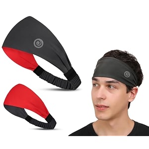 lycra multipurpose reversible headband for men women colorful stylish sweatband quick dry manage long hair wide snug fit elastic for sports running gym cricket badminton red