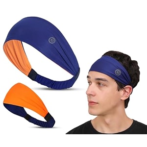 lycra multipurpose reversible headband for men women colorful stylish sweatband quick dry manage long hair wide snug fit elastic for sports running gym cricket badminton orange