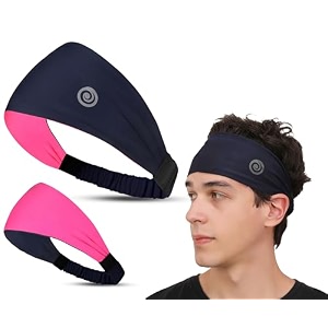 lycra multipurpose reversible headband for men women colorful stylish sweatband quick dry manage long hair wide snug fit elastic for sports running gym cricket badminton black