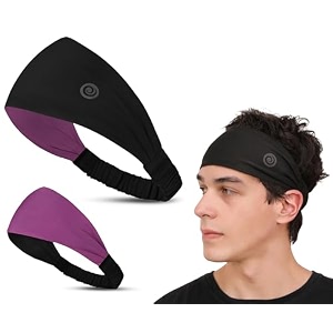 lycra multipurpose reversible headband for men women colorful stylish sweatband quick dry manage long hair wide snug fit elastic for sports running gym cricket badminton black