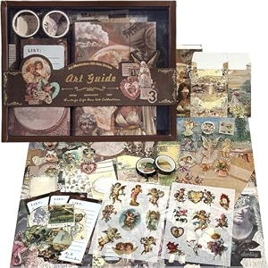 atiramaniya scrapbook kit 232 pcs junk journal with supplies paper a6 grid notebook washi stickers tape craft diy gift set star and art museum