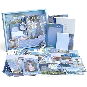 atiramaniya scrapbook kit 232 pcs junk journal kit with journaling supplies scrapbook paper a6 grid notebook washi stickers washi tape scrapbook kit craft diy gift set morning breeze- blue
