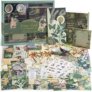 atiramaniya scrapbook kit 232 pcs junk journal kit with journaling supplies scrapbook paper a6 grid notebook washi stickers washi tape scrapbook kit craft diy gift set nature